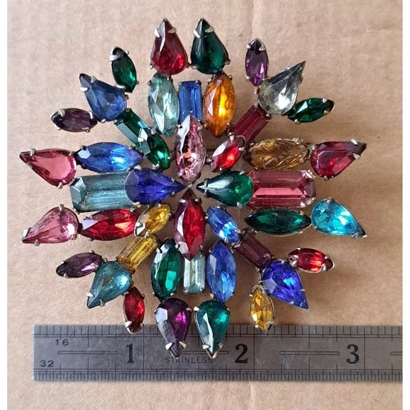 Vintage Fruit Salad Starburst Brooch Pin Prong Set 3" - Picture 6 of 7